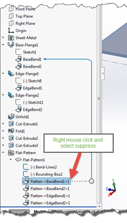 SOLIDWORKS Process Plan Drawings select suppress